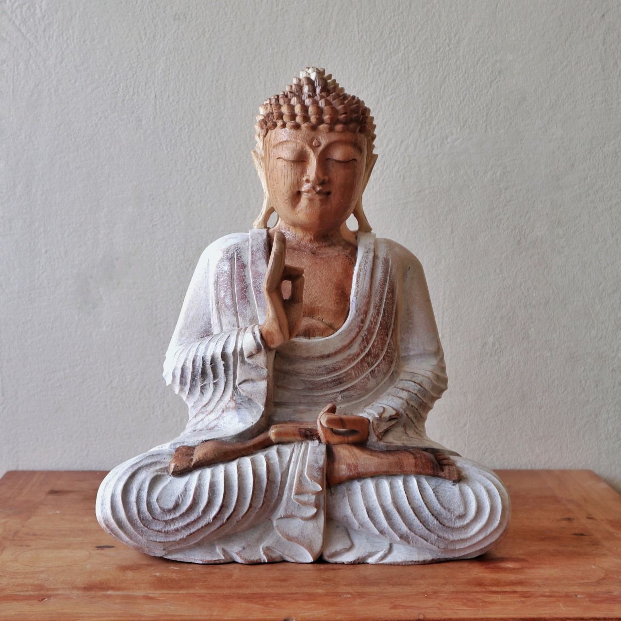 Whitewash Buddha Statue – 40 cm Teaching Transmission | Indoor/Outdoor Calm