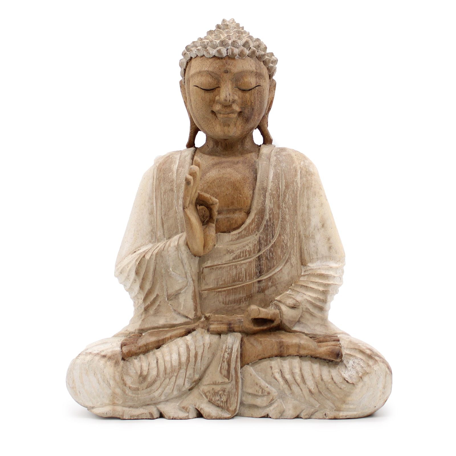 Whitewash Buddha Statue – 30 cm Teaching Transmission | Indoor/Outdoor Calm