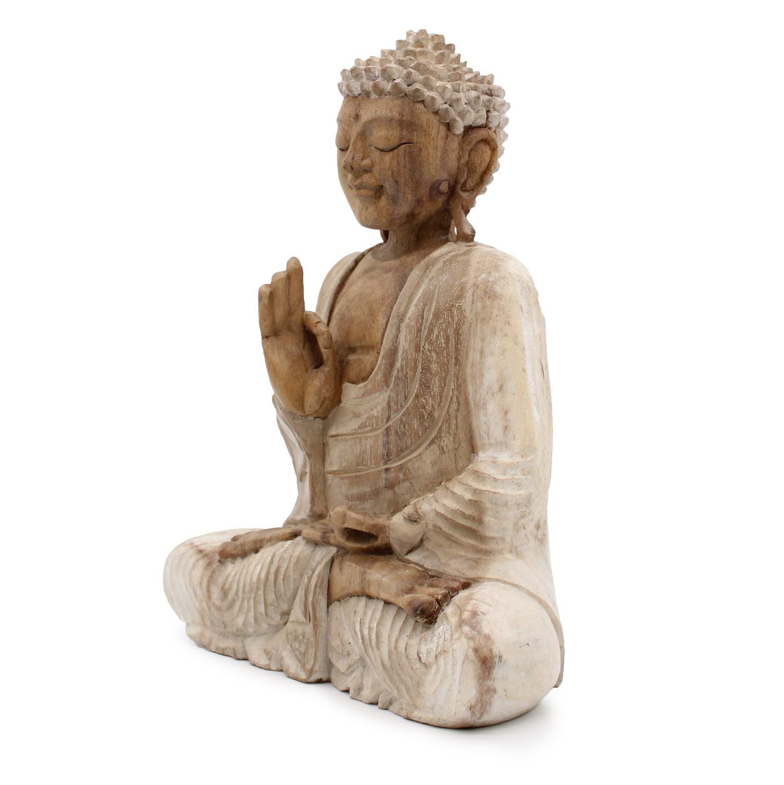 Whitewash Buddha Statue – 30 cm Teaching Transmission | Indoor/Outdoor Calm