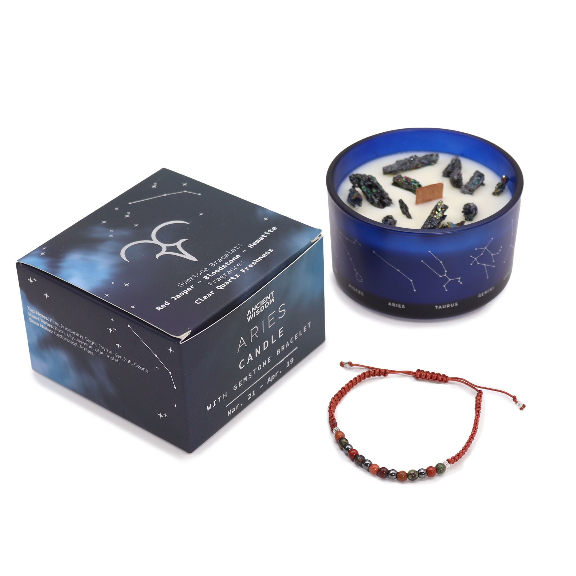 Aries Zodiac Crystal Candle + Gemstone Bracelet | Birthstone Gift
