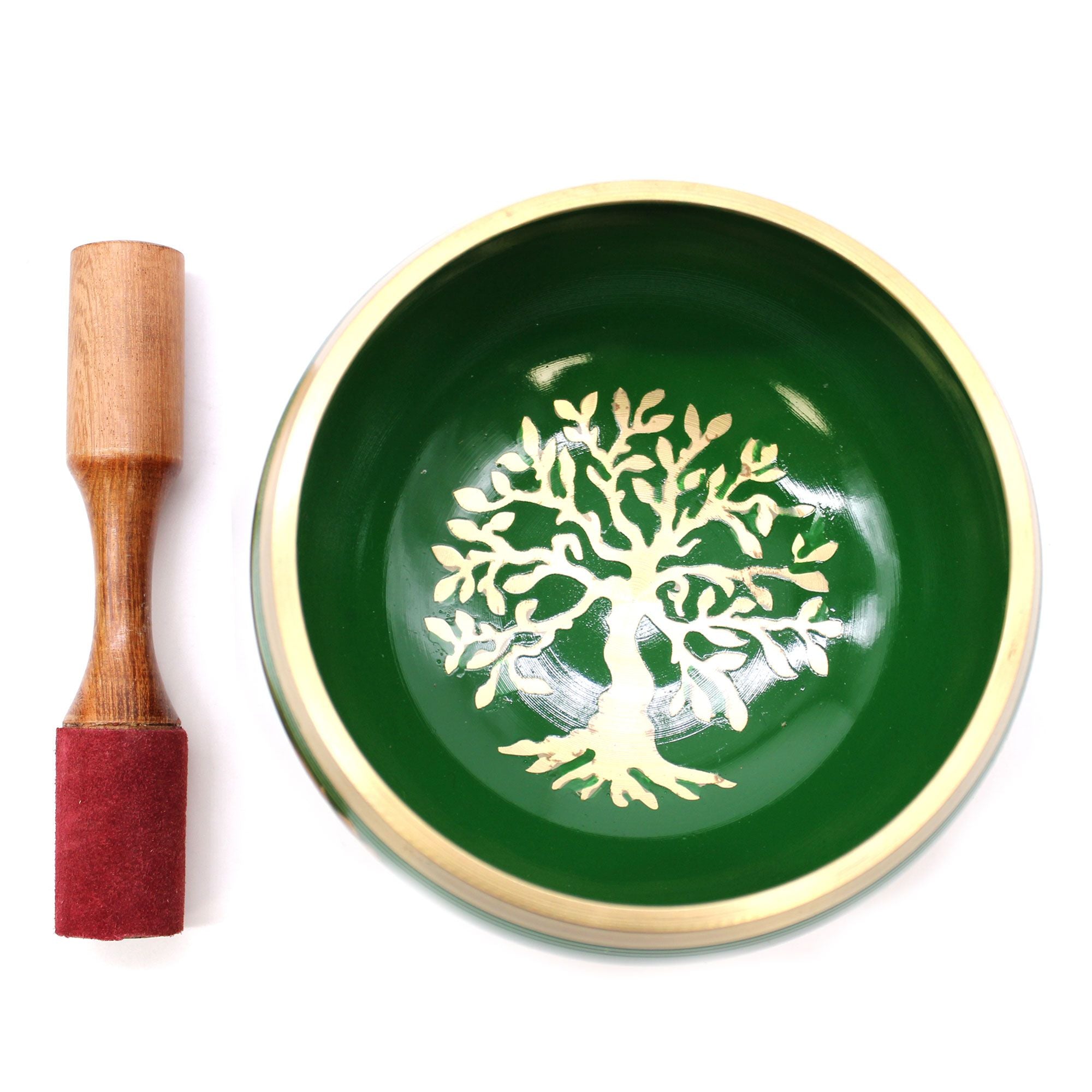 Large Tree of Life Singing Bowl Set- Green 14x6.5cm