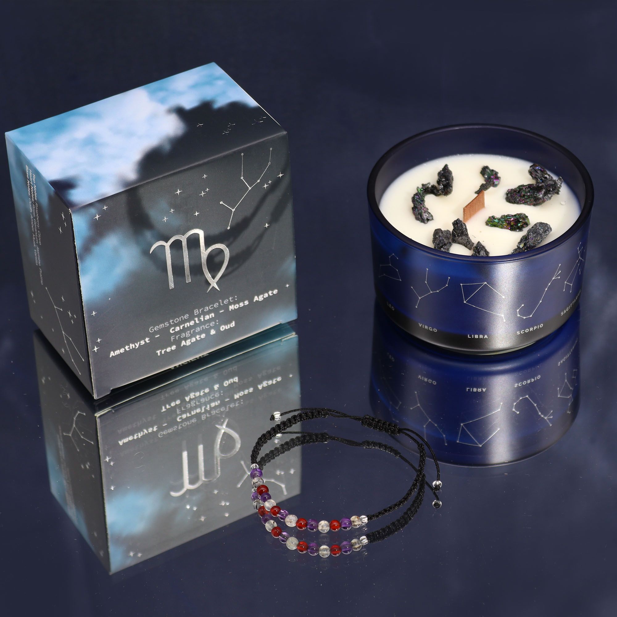Virgo Zodiac Crystal Candle + Gemstone Bracelet | Birthstone Gift