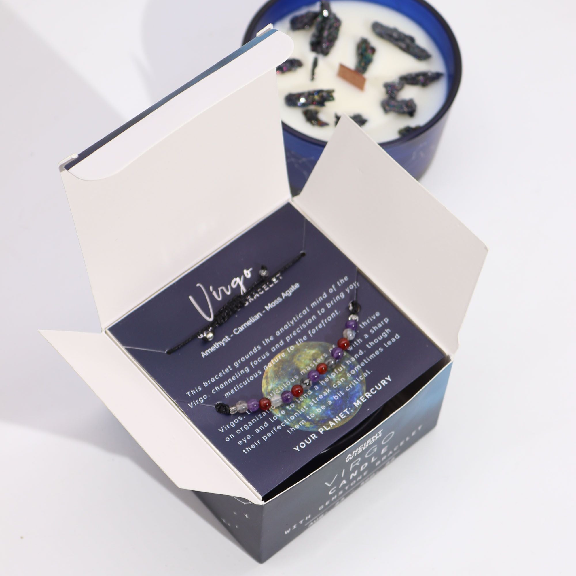 Virgo Zodiac Crystal Candle + Gemstone Bracelet | Birthstone Gift