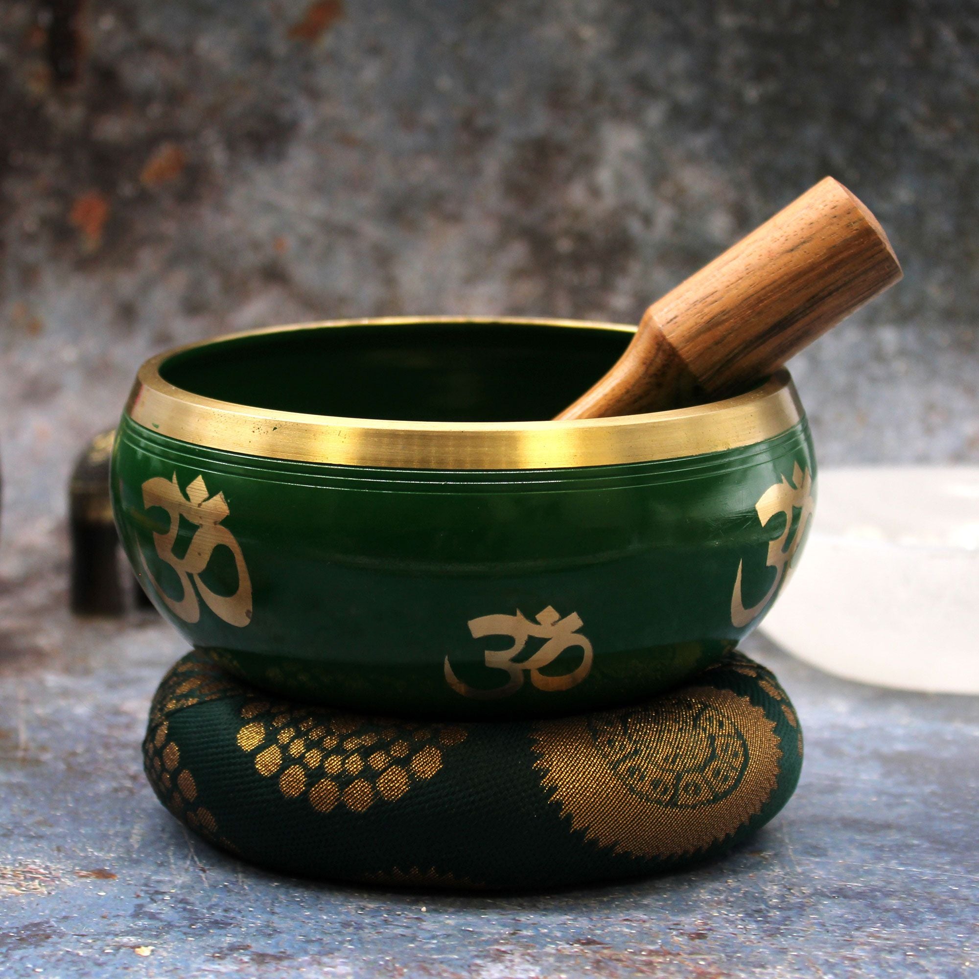 Large Tree of Life Singing Bowl Set- Green 14x6.5cm