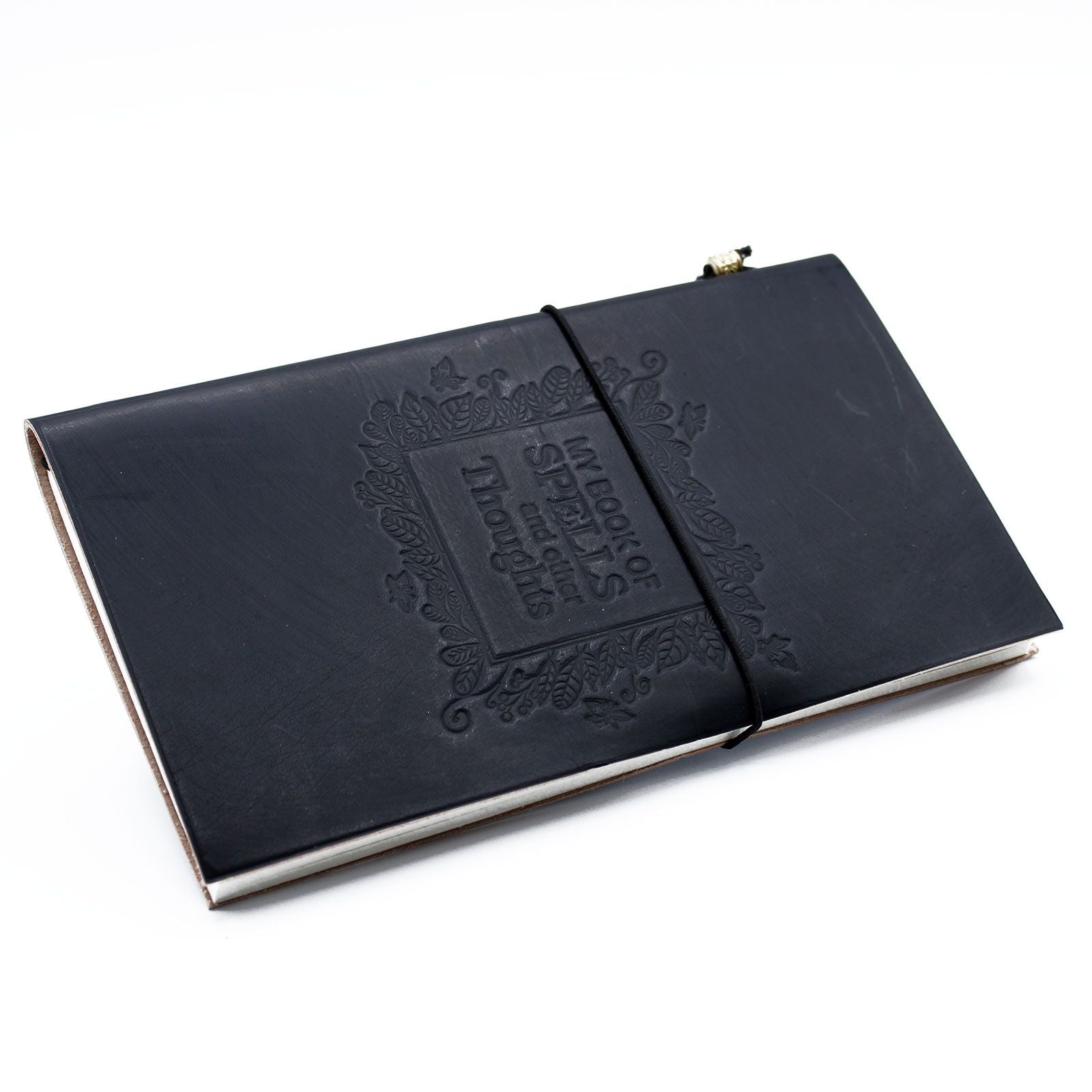 Handmade Black Leather Journal - My Book of Spells and other Thoughts
