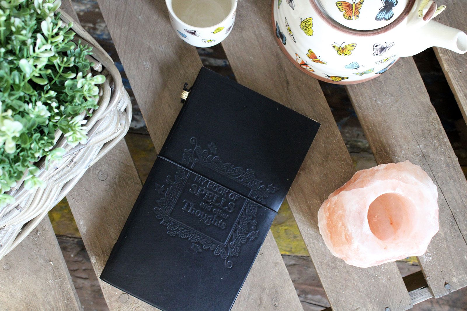 Handmade Black Leather Journal - My Book of Spells and other Thoughts