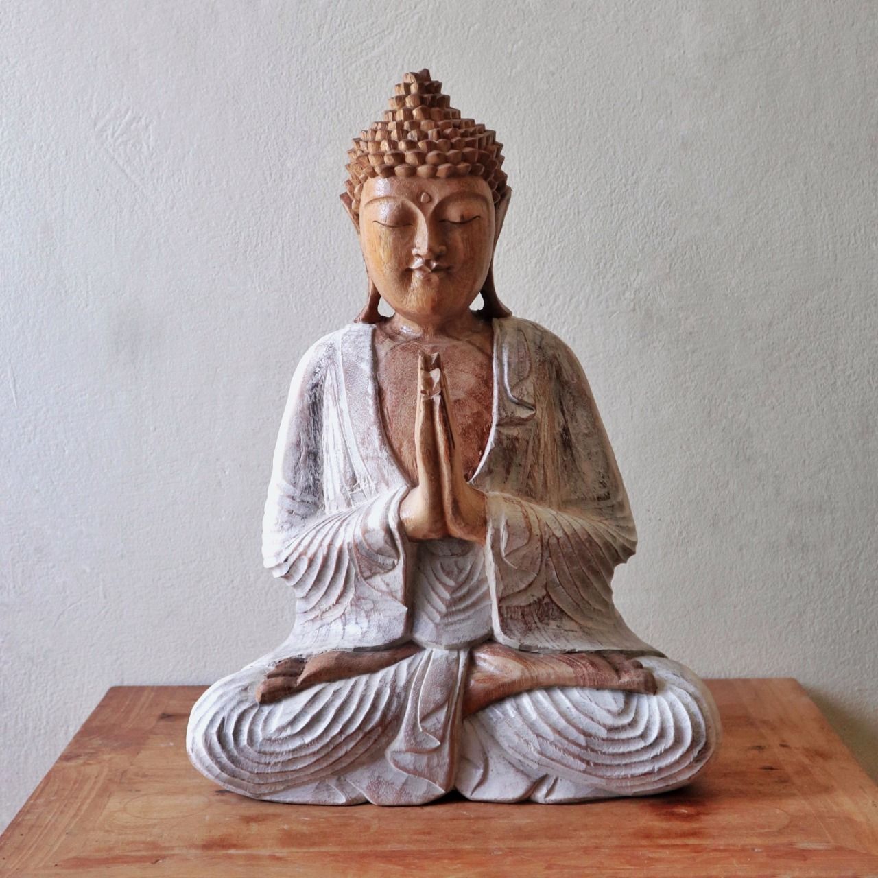 Whitewash Buddha Statue – 40 cm Welcome | Indoor/Outdoor Calm