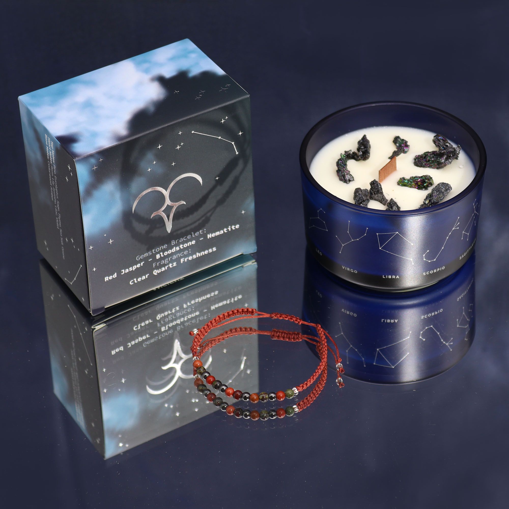 Aries Zodiac Crystal Candle + Gemstone Bracelet | Birthstone Gift