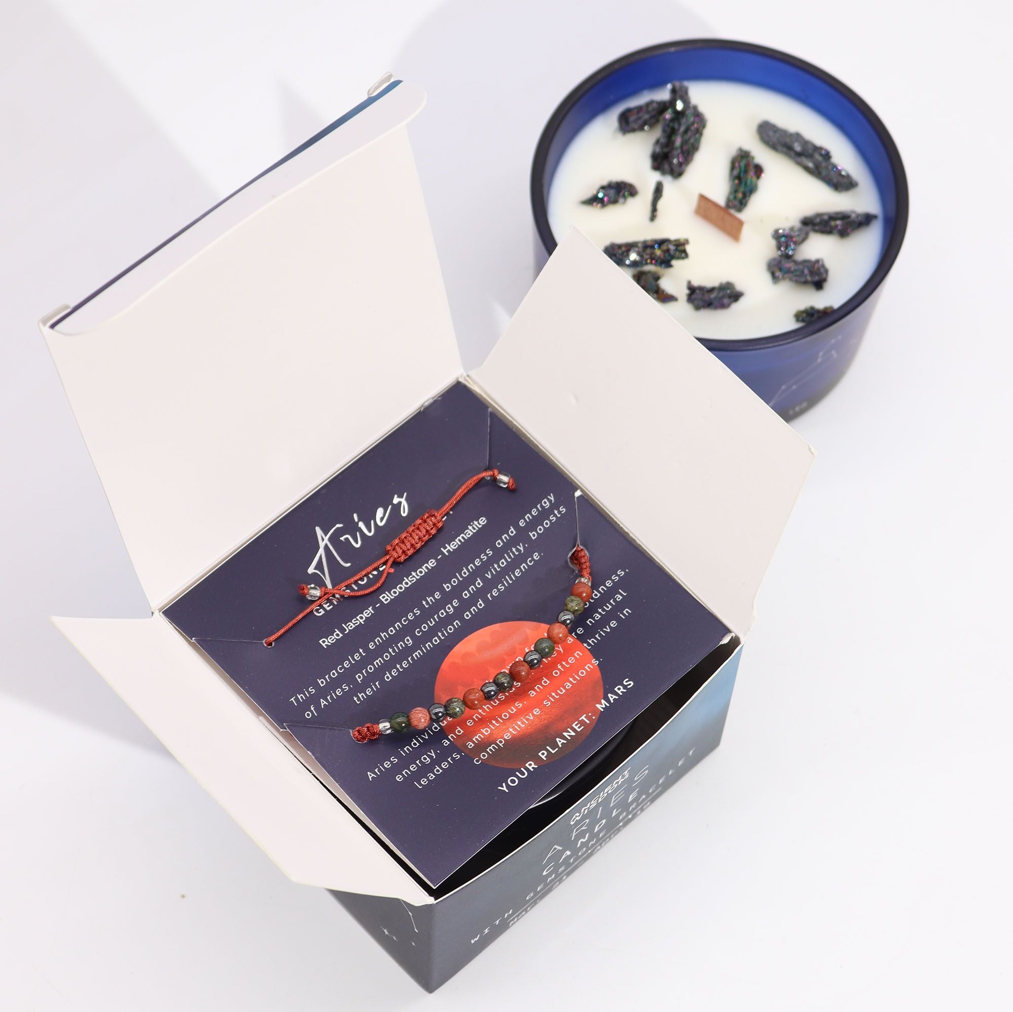 Aries Zodiac Crystal Candle + Gemstone Bracelet | Birthstone Gift