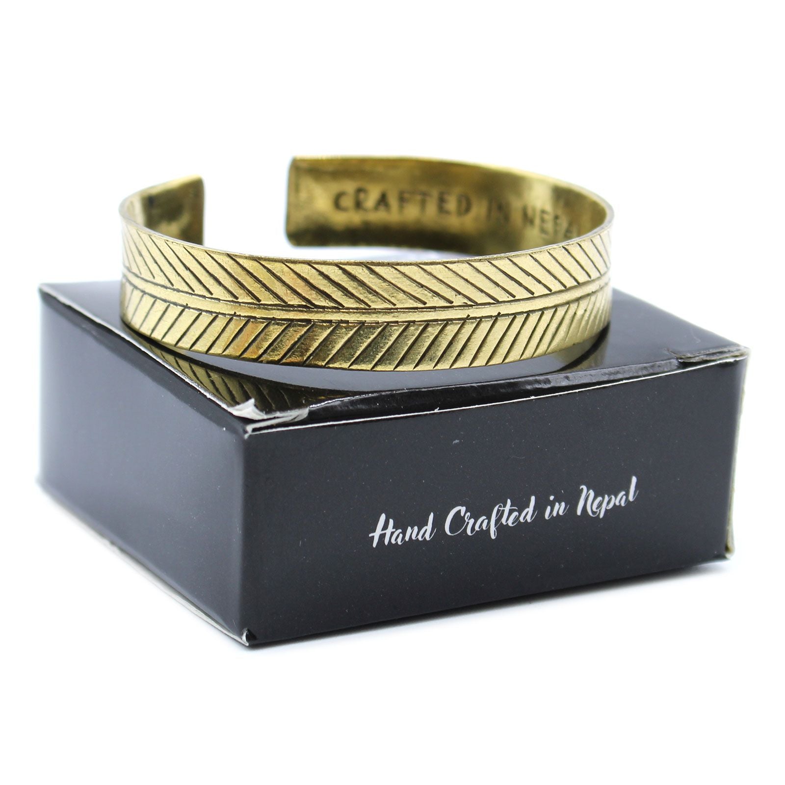 Brass Tibetan Mantra Bracelet - Wide Tribal Leaf
