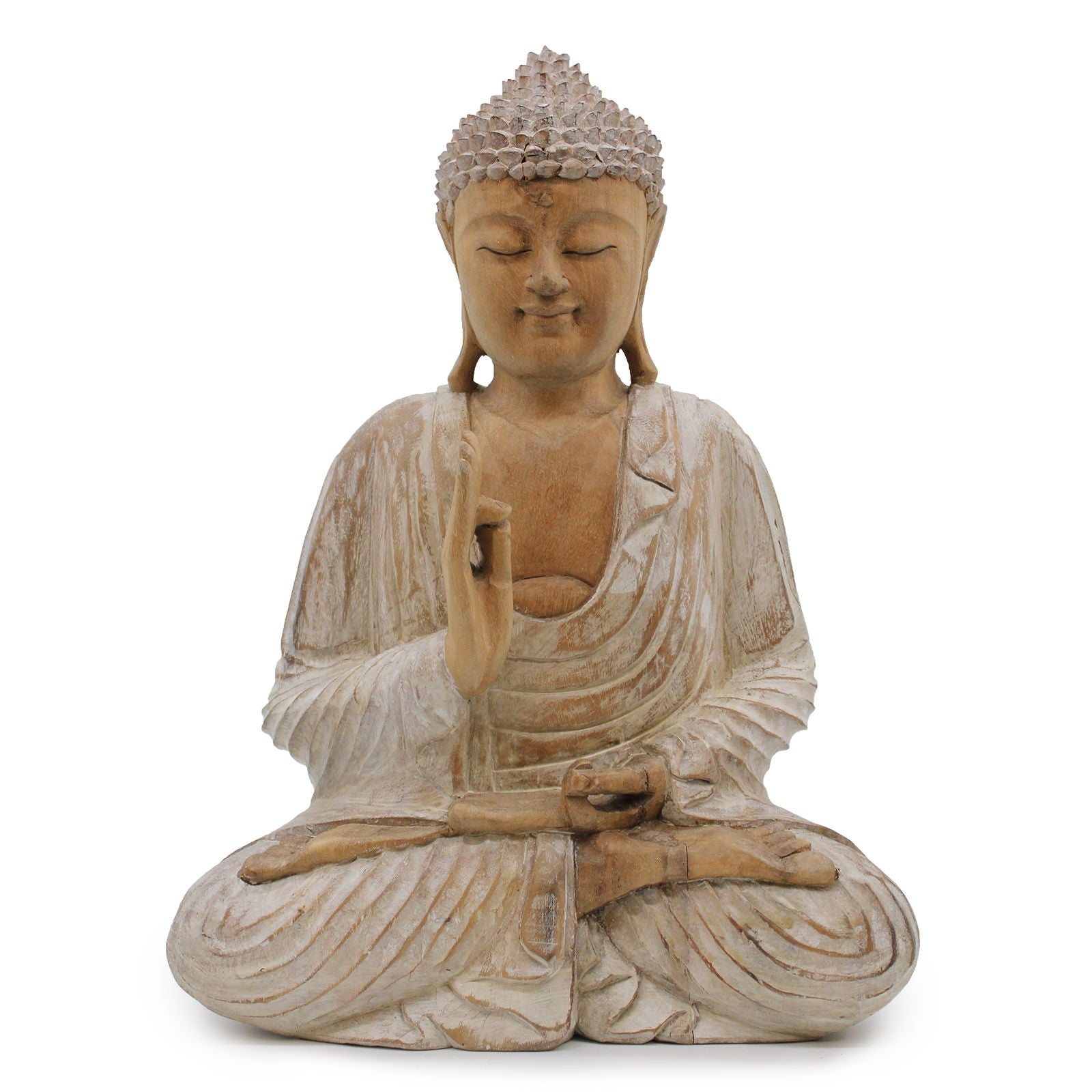 Whitewash Buddha Statue – 40 cm Teaching Transmission | Indoor/Outdoor Calm