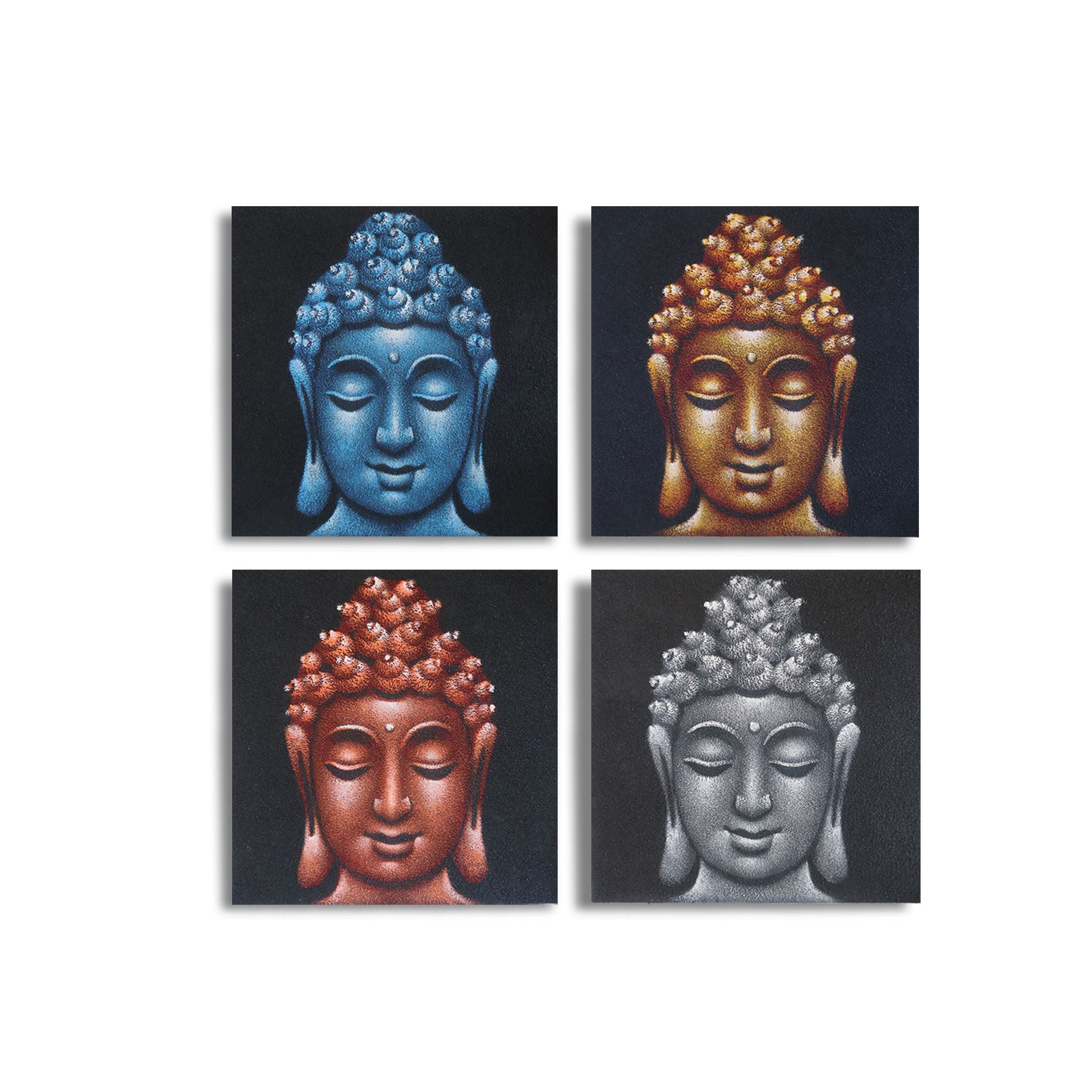 Set of 4 Buddha Head Prints – Sand Detail 30×30 cm | Textured Calm