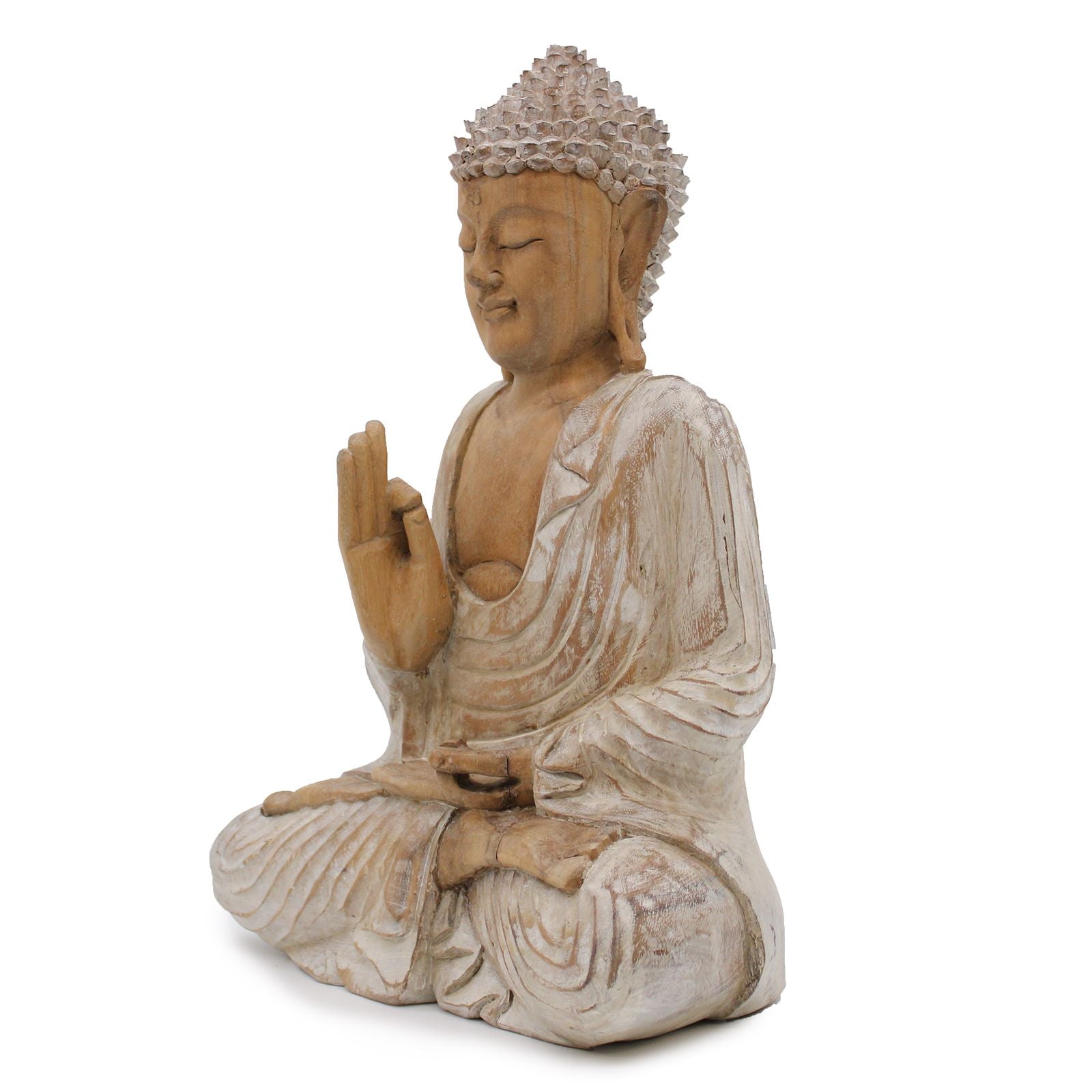Whitewash Buddha Statue – 40 cm Teaching Transmission | Indoor/Outdoor Calm