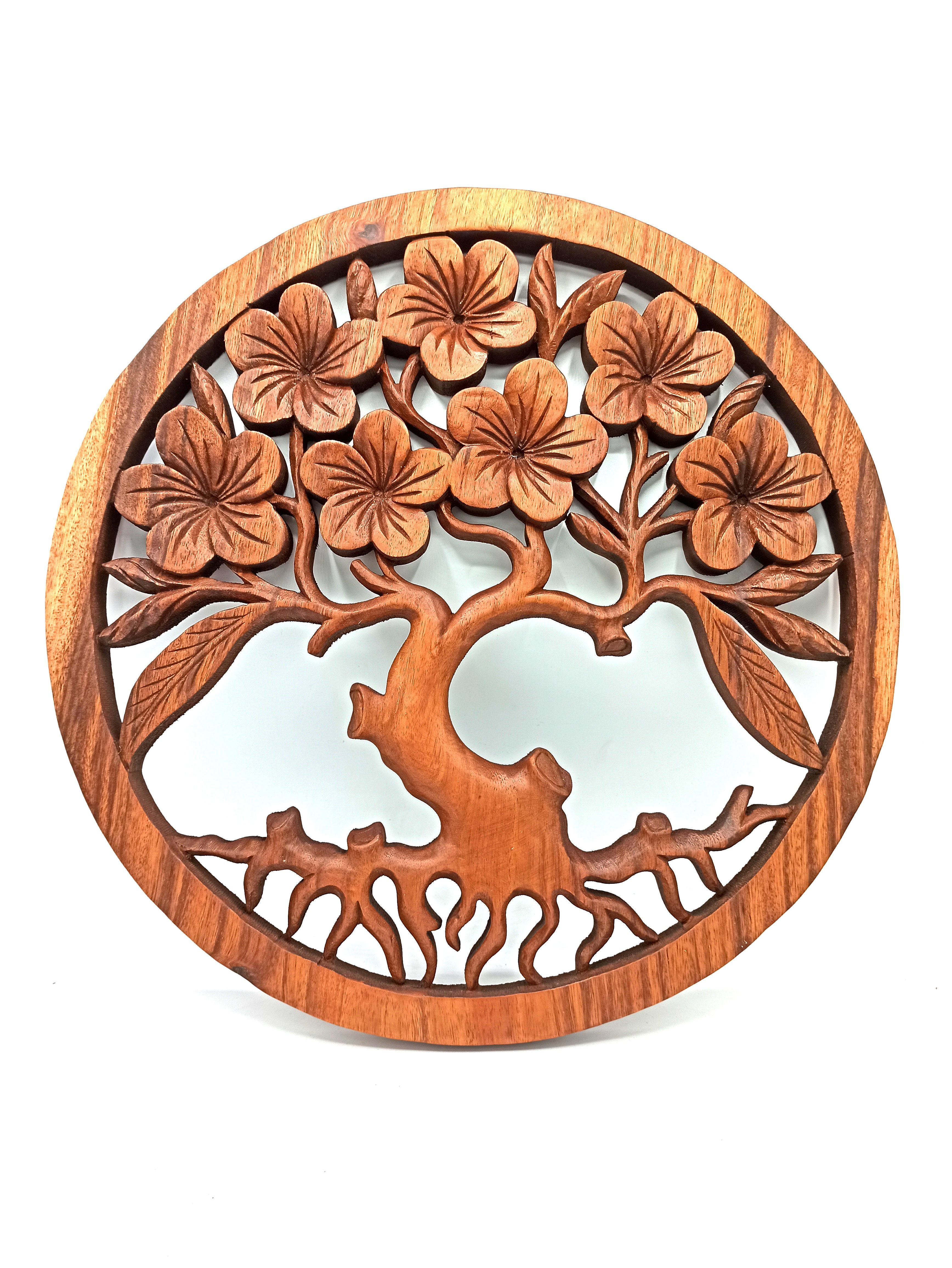 Tree of Life Carved Panel 40 cm – Frangipani | Sacred Wall Art