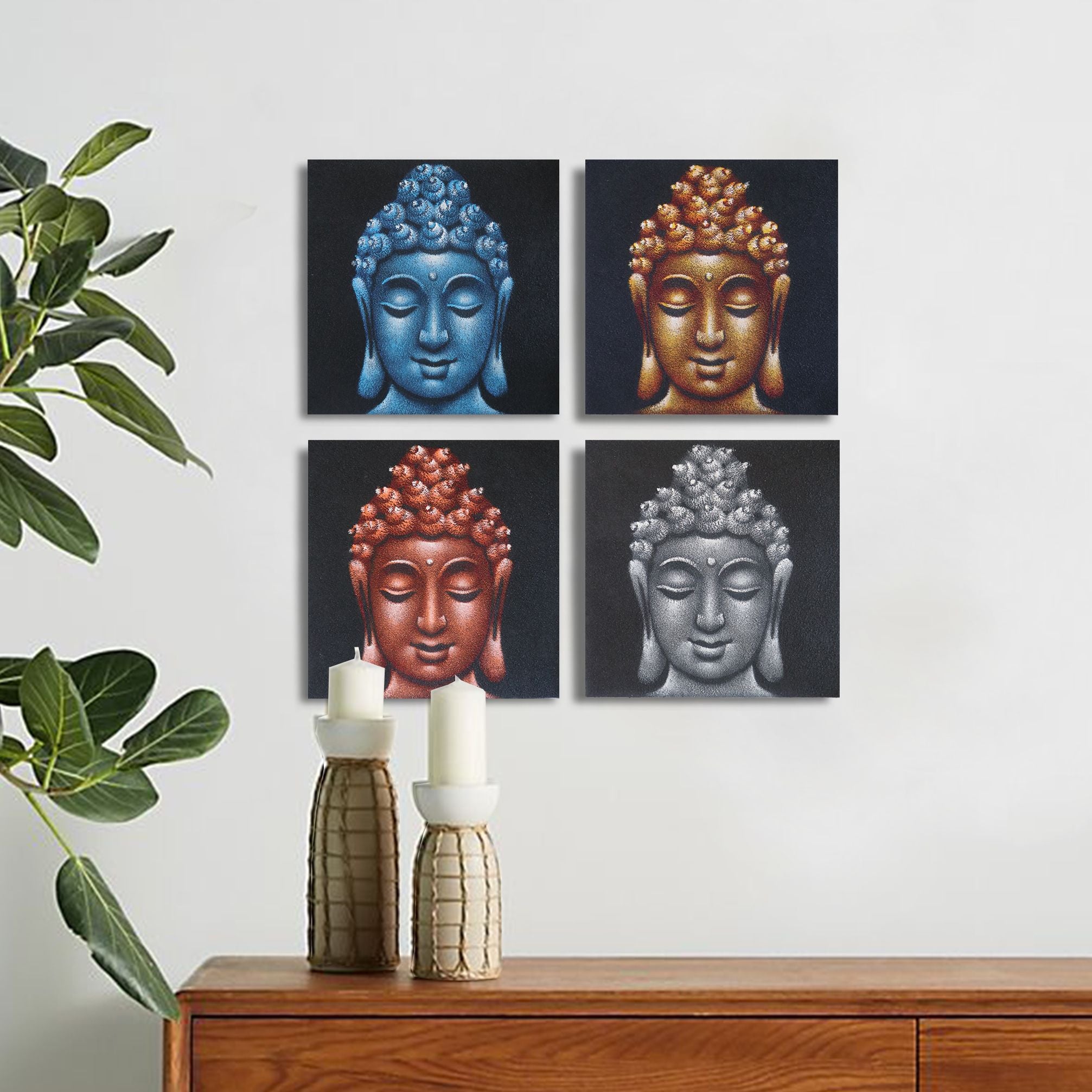 Set of 4 Buddha Head Prints – Sand Detail 30×30 cm | Textured Calm