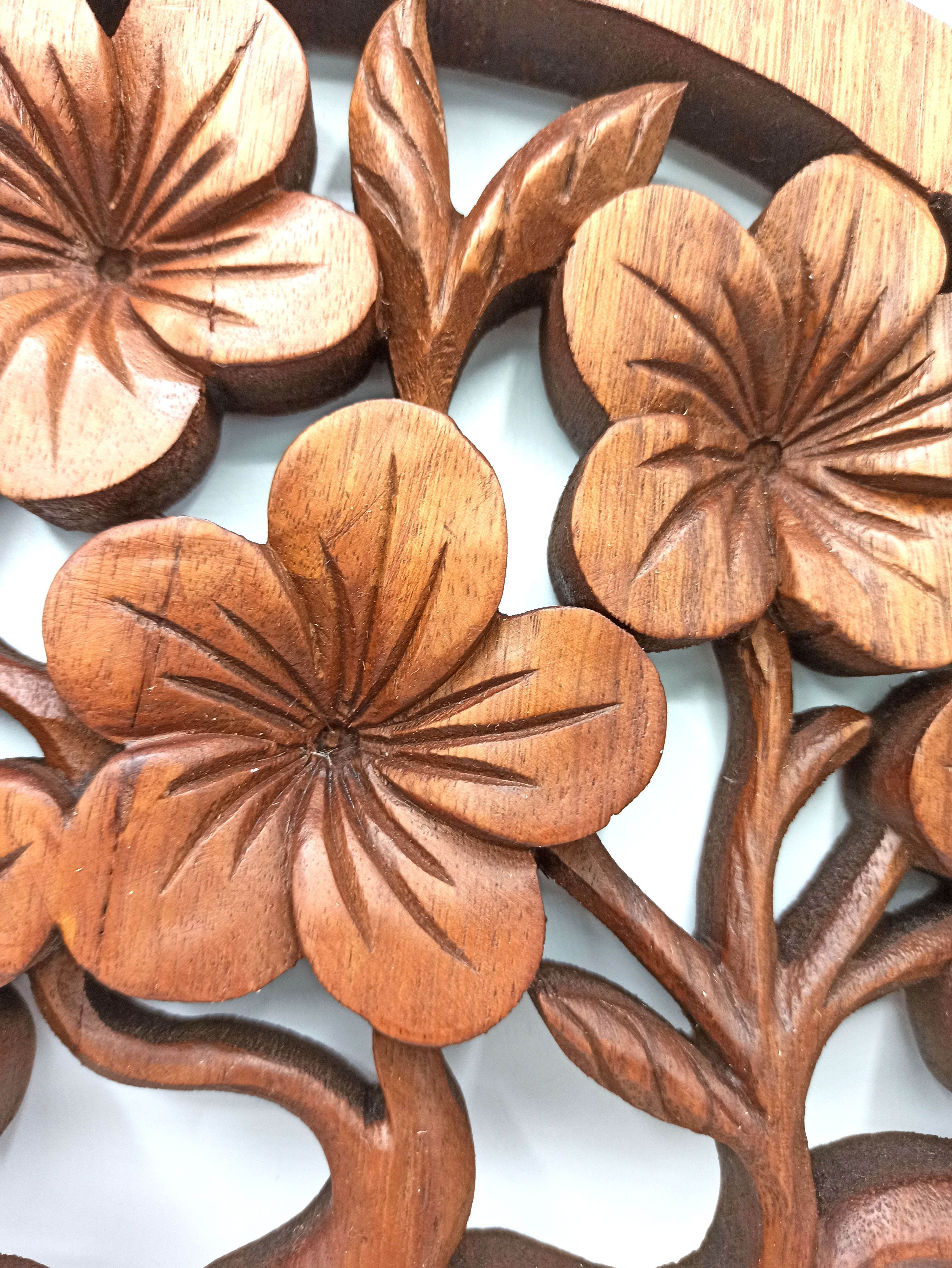 Tree of Life Carved Panel 40 cm – Frangipani | Sacred Wall Art