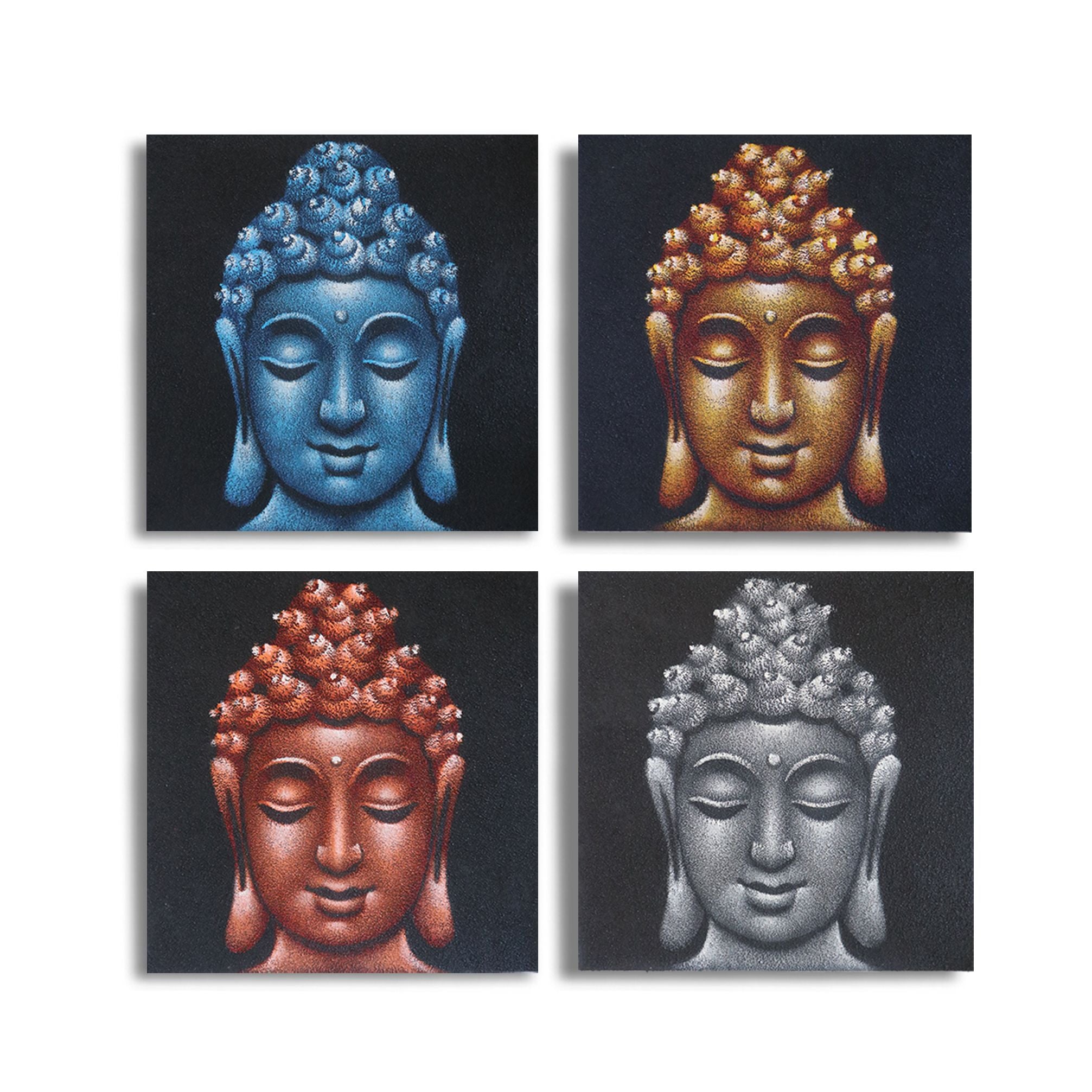 Set of 4 Buddha Head Prints – Sand Detail 40×40 cm | Textured Calm