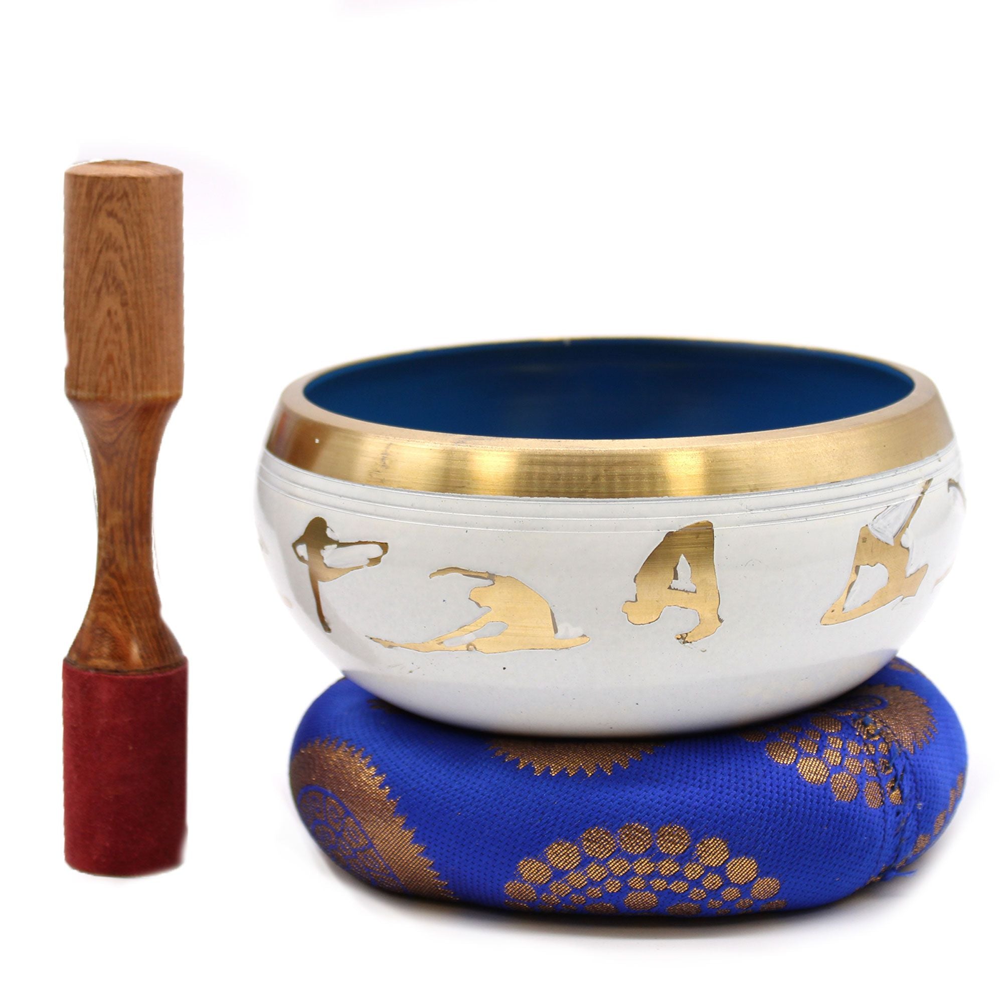 Large Yoga Moves Singing Bowl Set- White/Blue 14x6.5cm