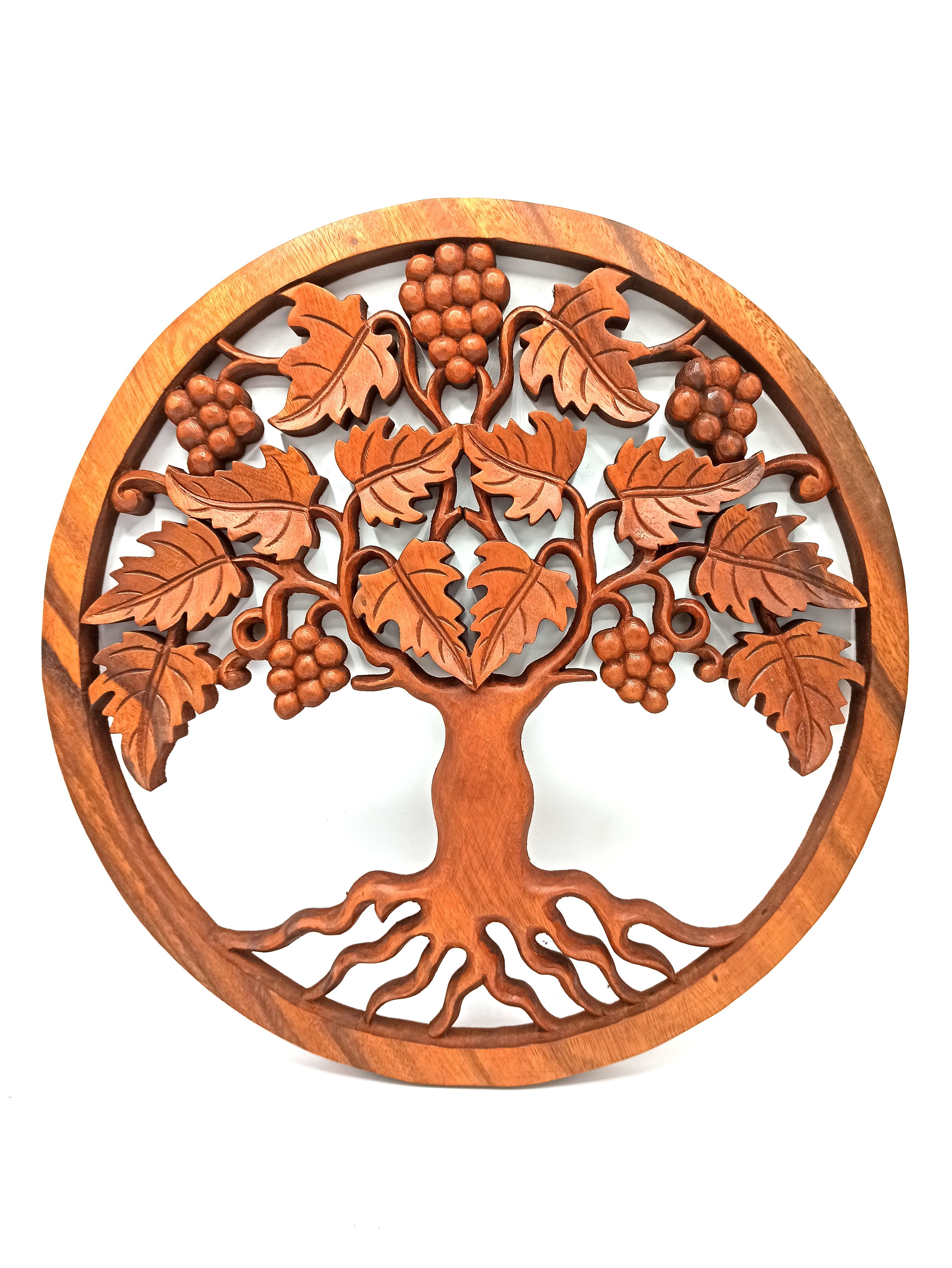 Tree of Life Carved Panel 40 cm – Grapes | Sacred Wall Art