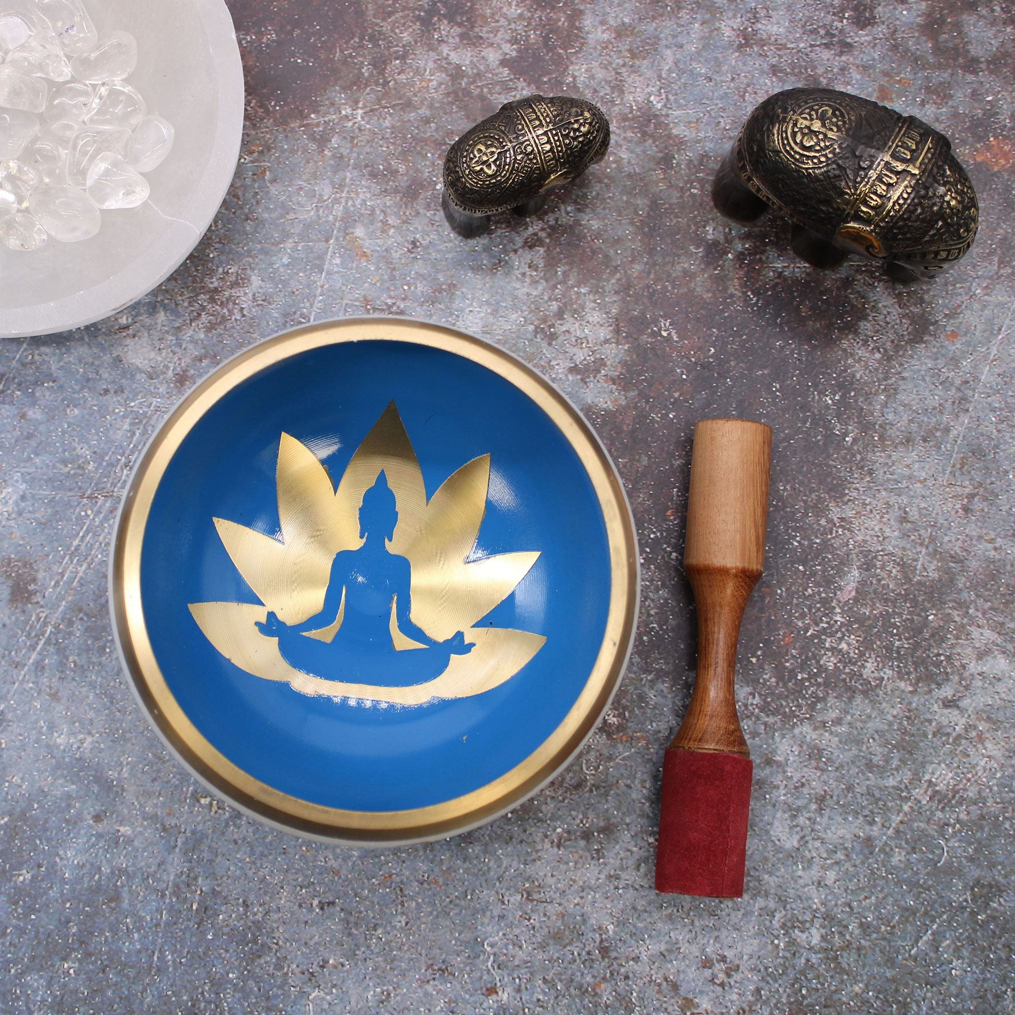 Large Yoga Moves Singing Bowl Set- White/Blue 14x6.5cm