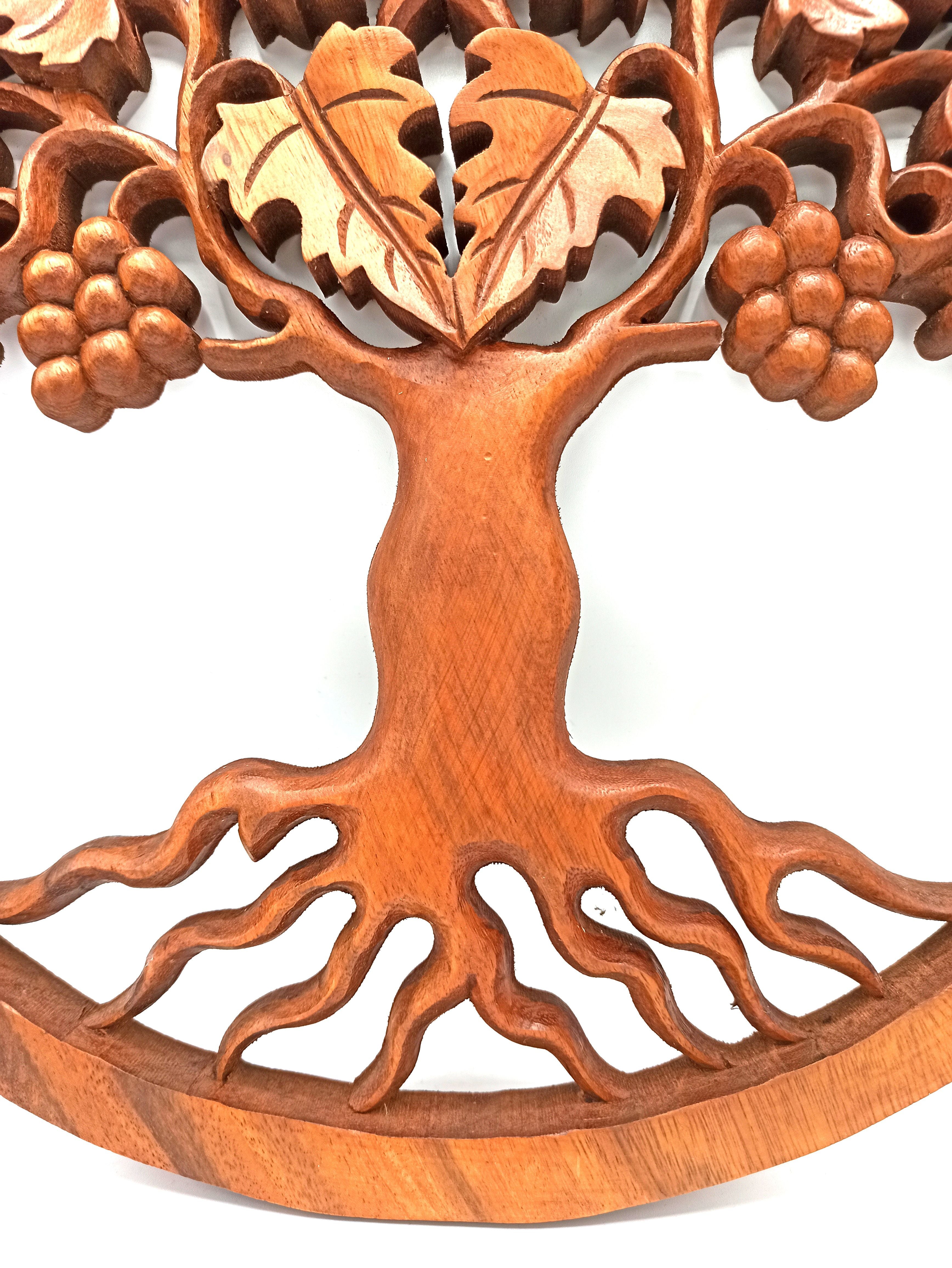 Tree of Life Carved Panel 40 cm – Grapes | Sacred Wall Art
