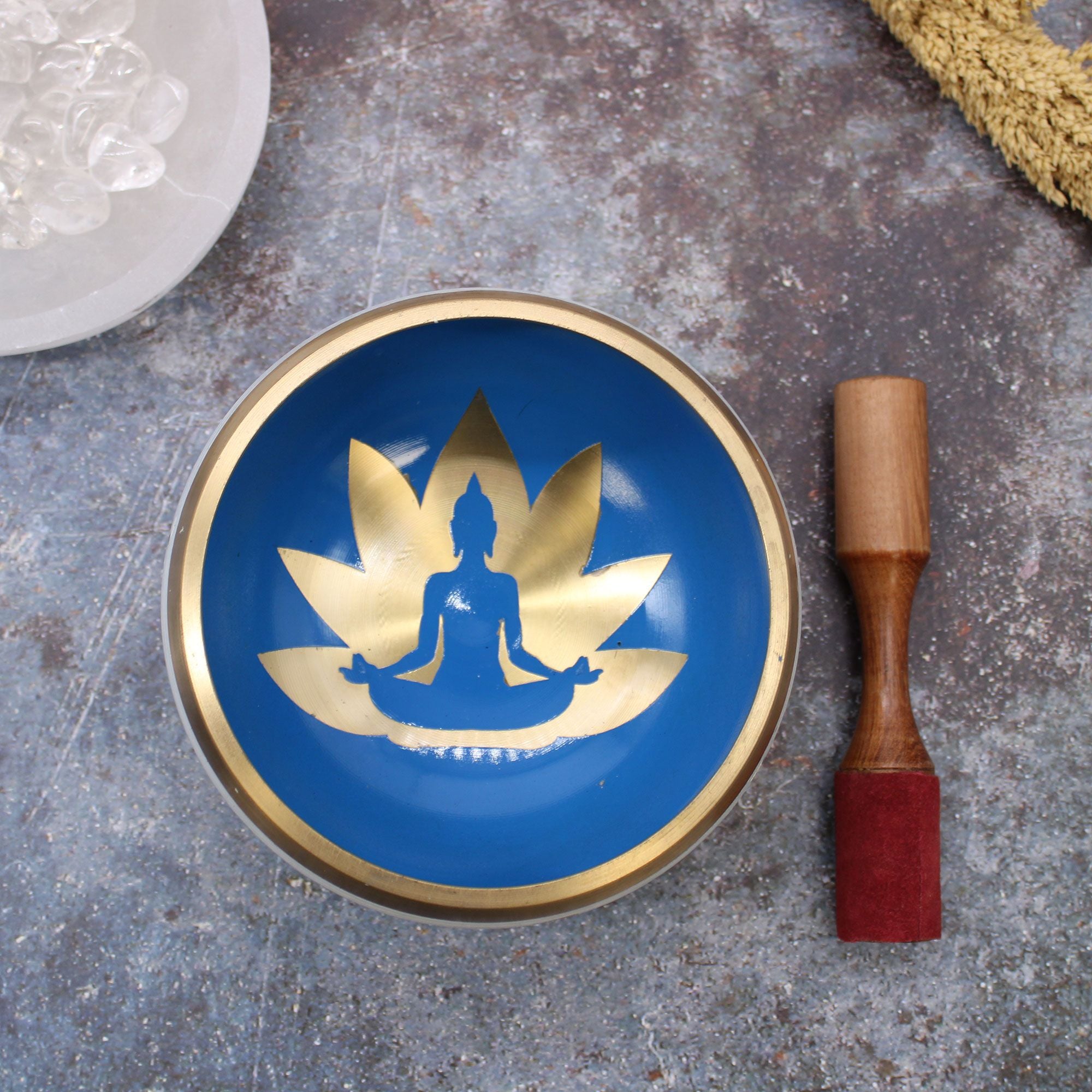 Large Yoga Moves Singing Bowl Set- White/Blue 14x6.5cm