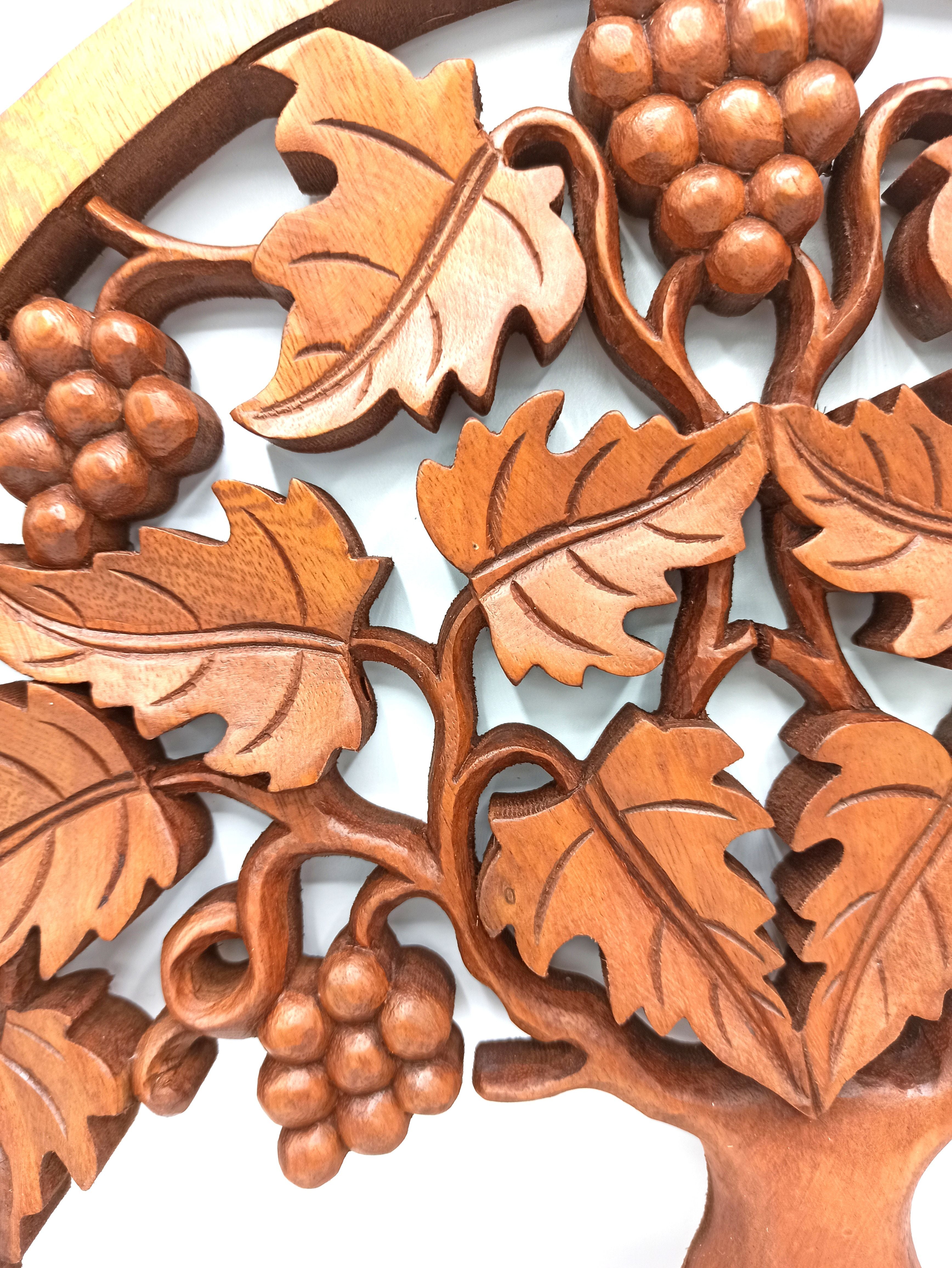 Tree of Life Carved Panel 40 cm – Grapes | Sacred Wall Art