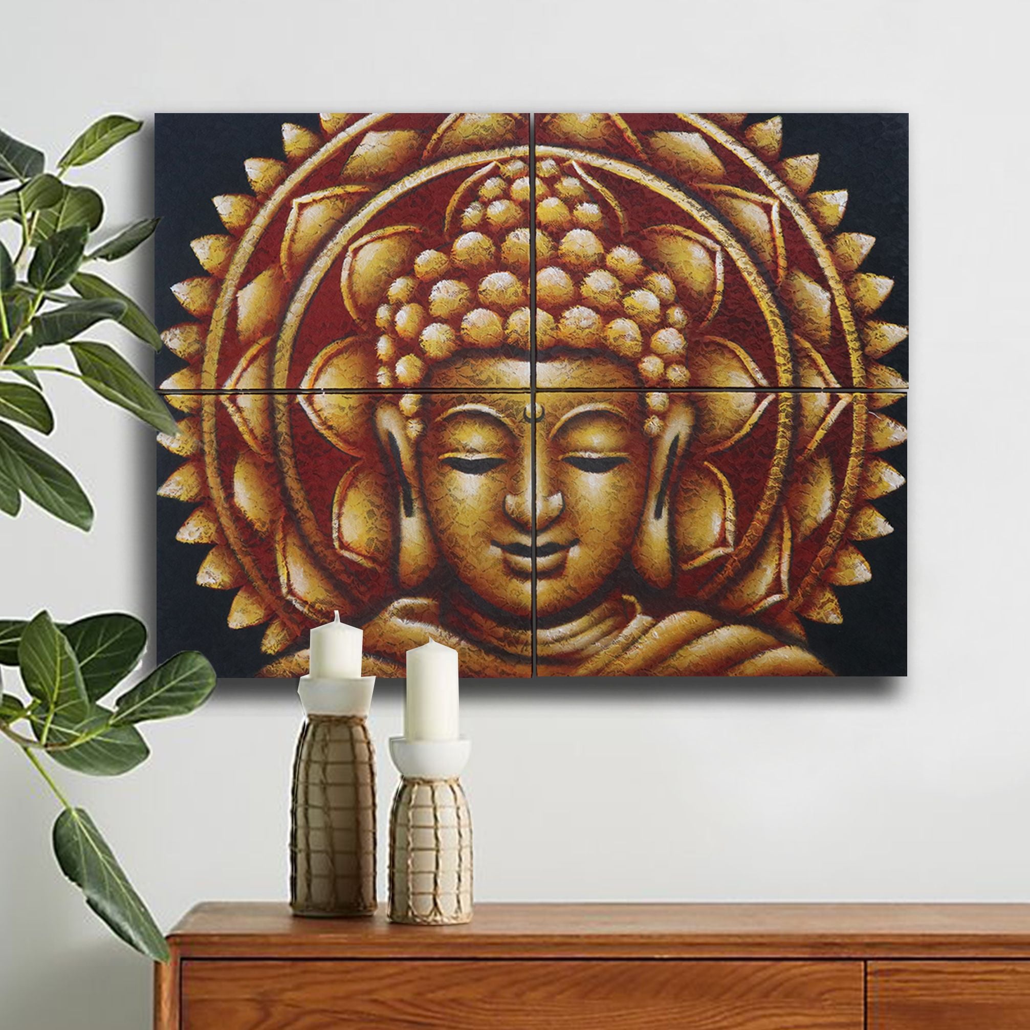 Set of 4 Buddha Mandala Prints – Gold 30×40 cm | Serene Wall Set