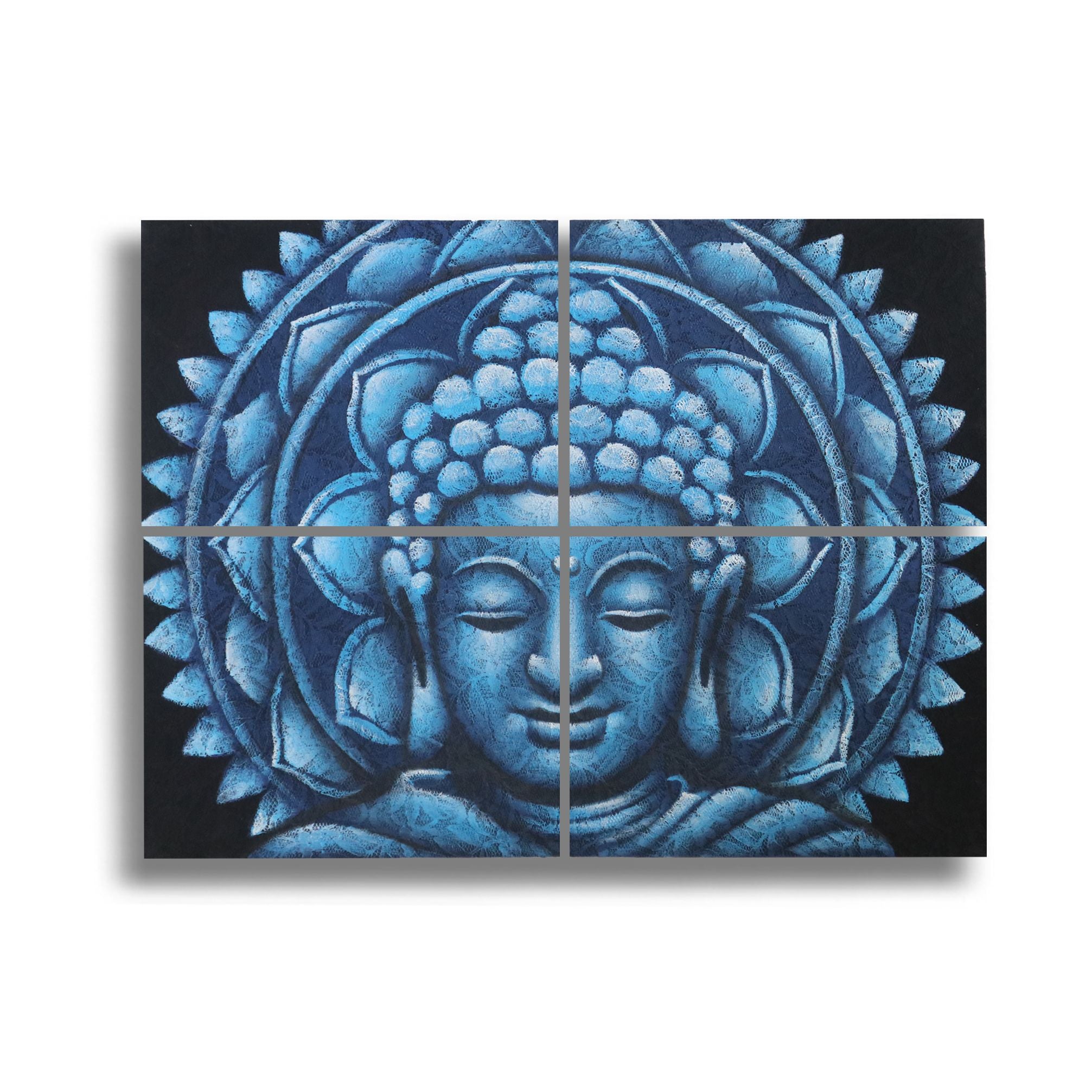 Set of 4 Buddha Mandala Prints – Blue 30×40 cm | Serene Wall Set