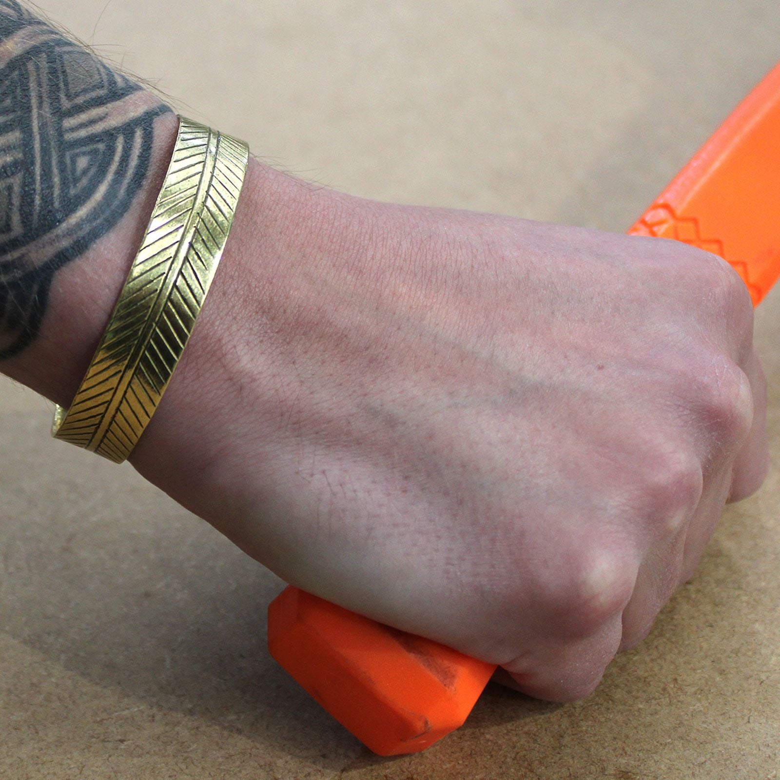 Brass Tibetan Mantra Bracelet - Wide Tribal Leaf