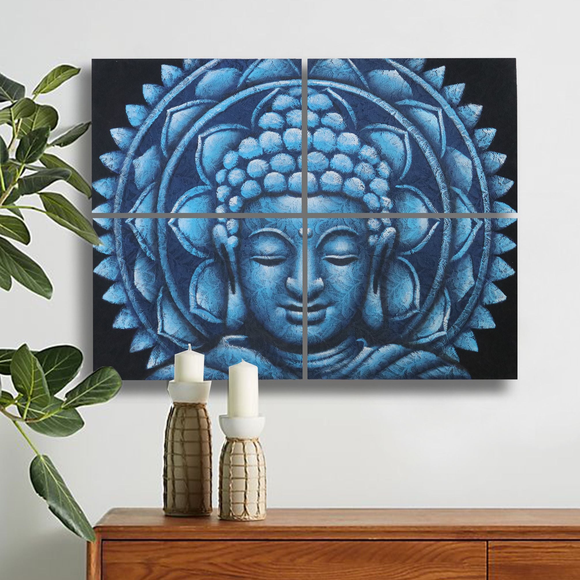 Set of 4 Buddha Mandala Prints – Blue 30×40 cm | Serene Wall Set