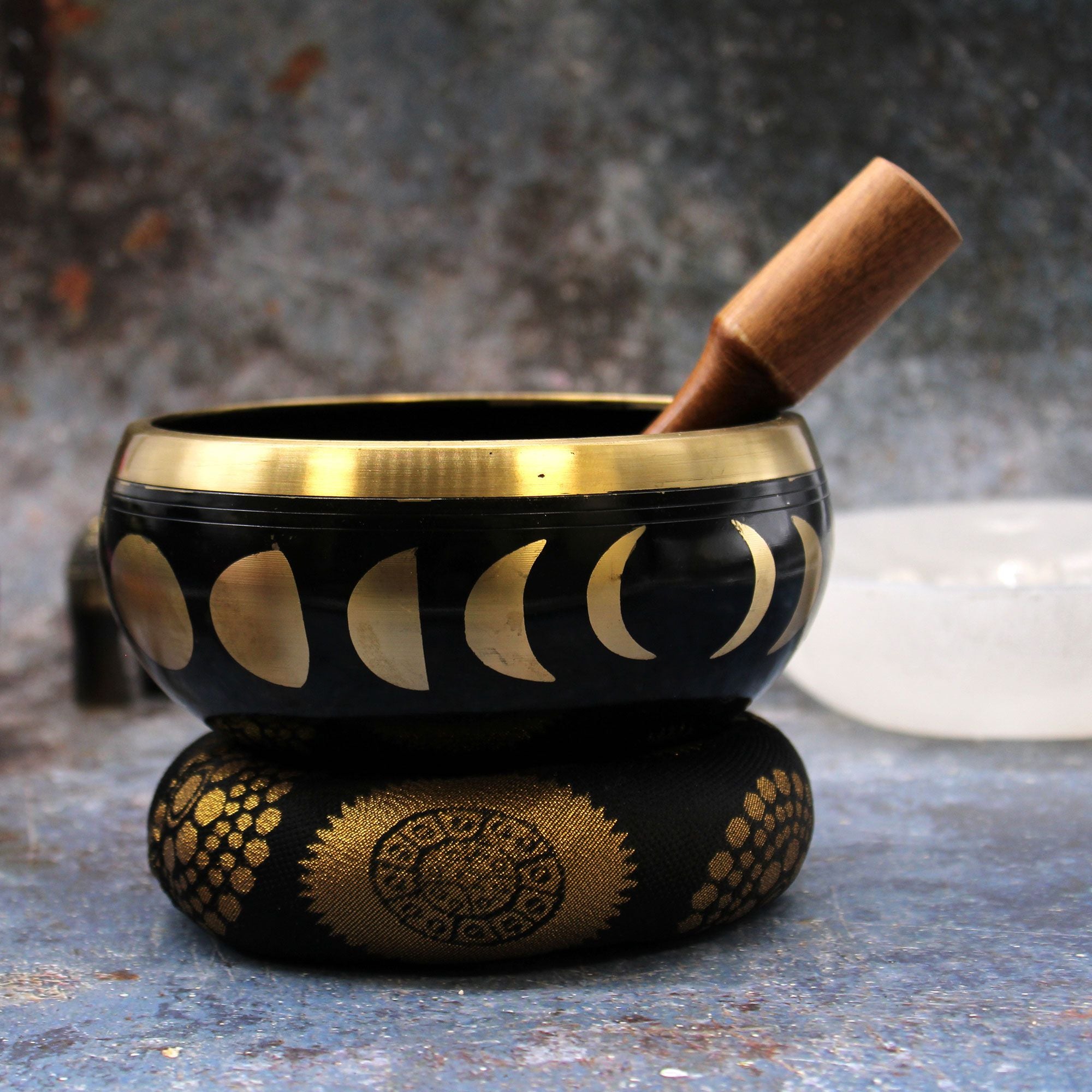 Large Moon Phase Singing Bowl Set- Black 14cm Bowl