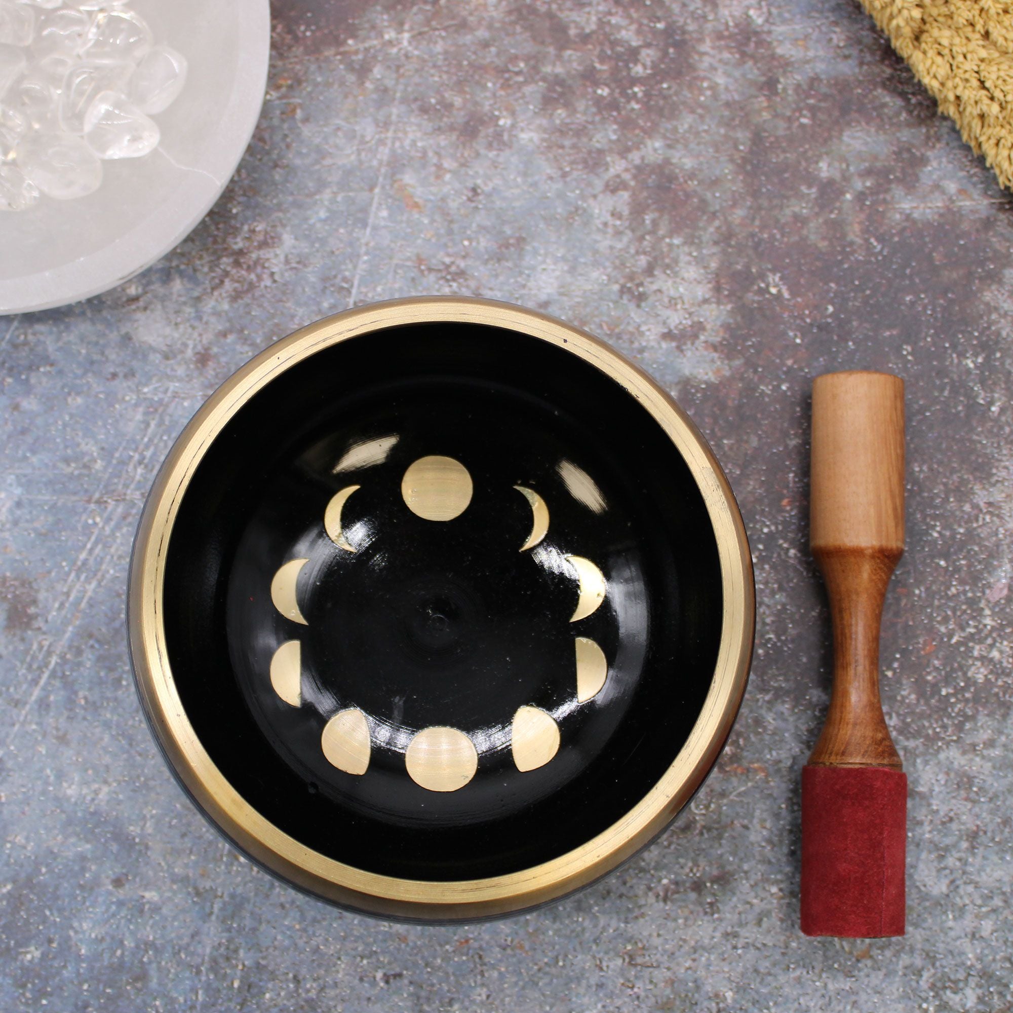 Large Moon Phase Singing Bowl Set- Black 14cm Bowl