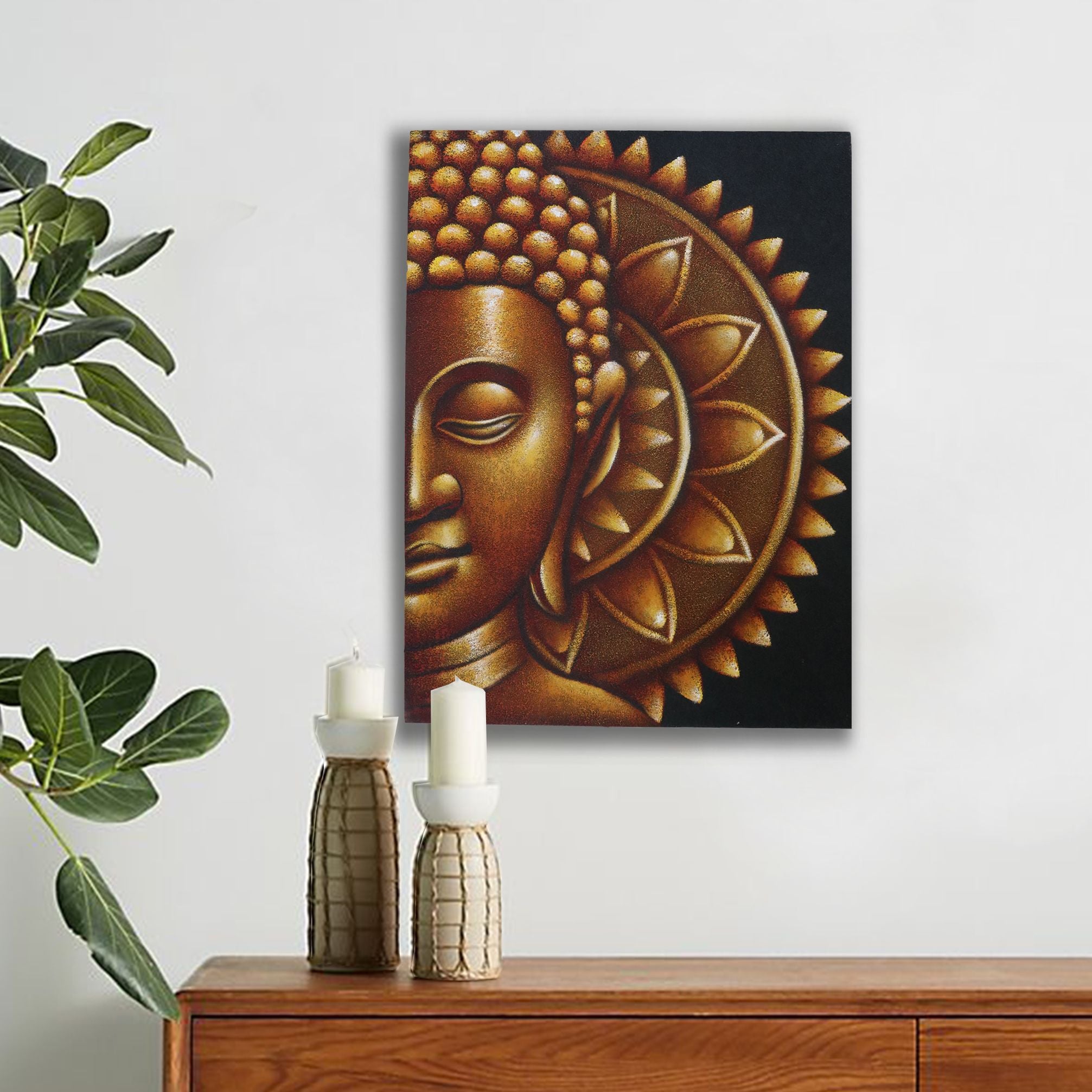 Buddha Mandala Wall Art 60×80 cm – Gold Half | Tranquil Focus