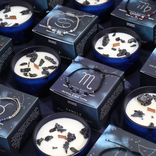 Aries Zodiac Crystal Candle + Gemstone Bracelet | Birthstone Gift