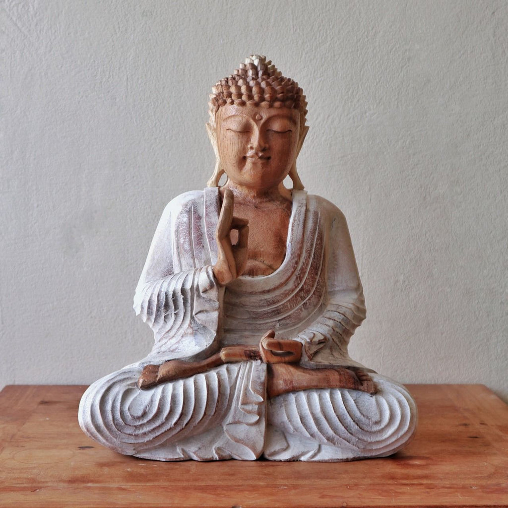 Whitewash Buddha Statue – 40 cm Teaching Transmission | Indoor/Outdoor Calm