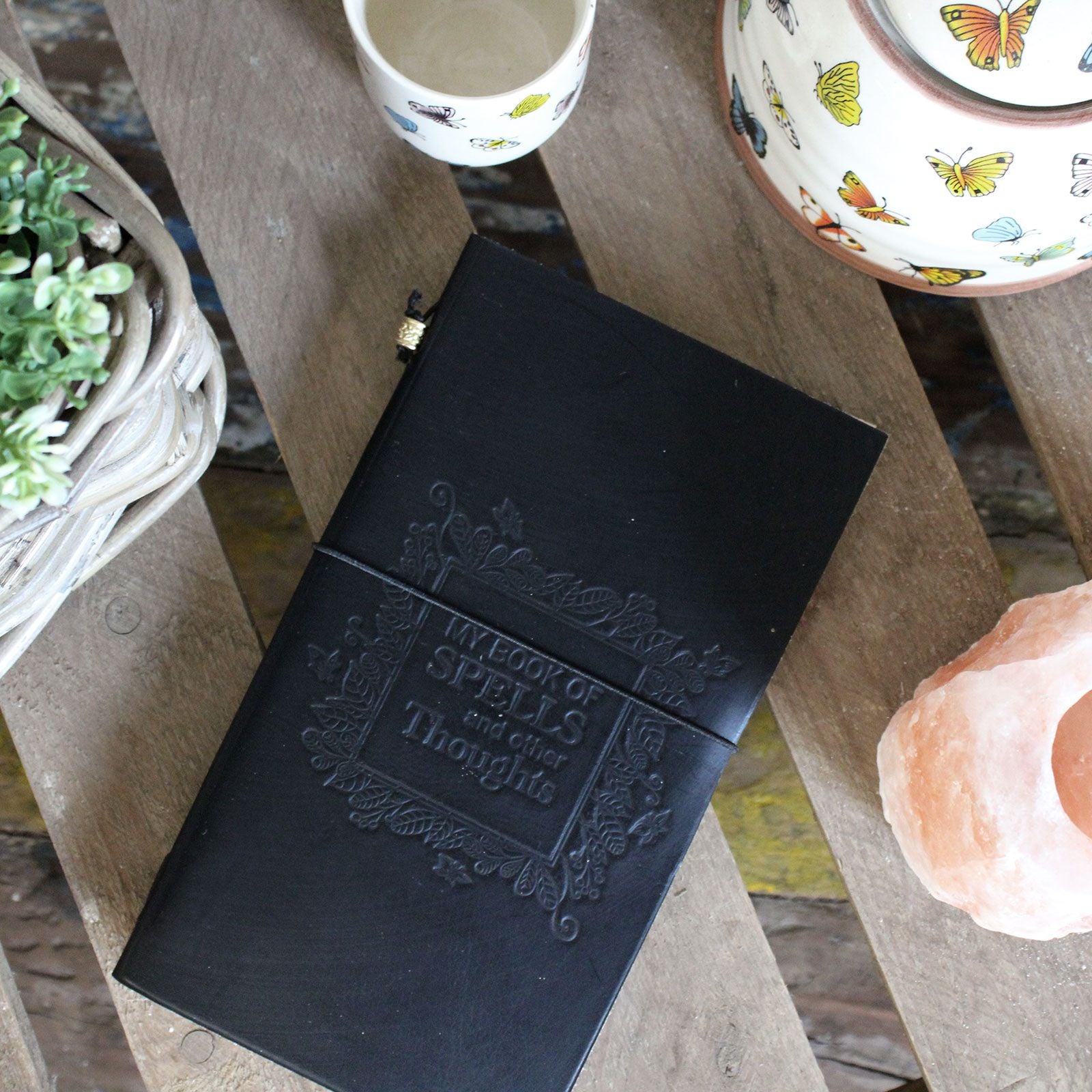 Handmade Black Leather Journal - My Book of Spells and other Thoughts