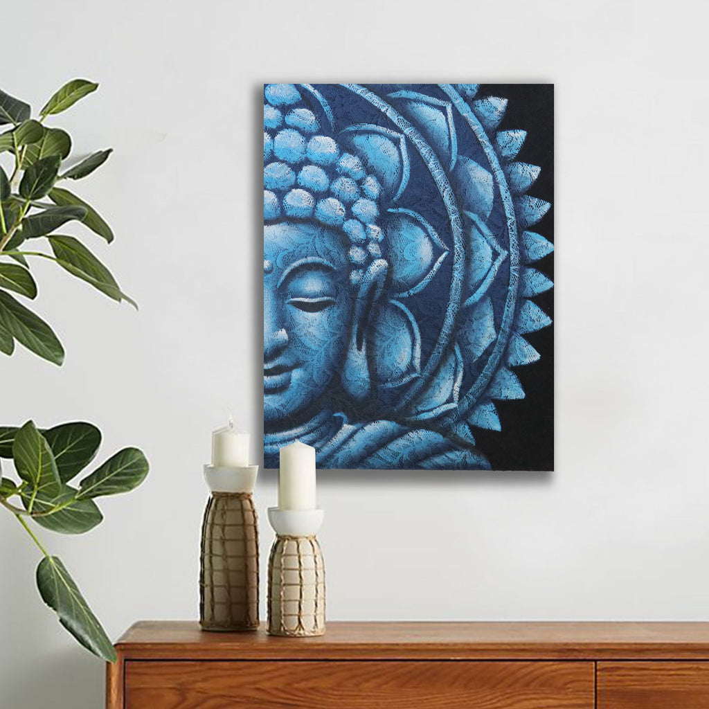 Buddha Mandala Wall Art 60×80 cm – Blue Half | Tranquil Focus