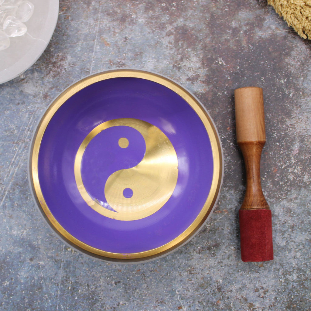 Large Yin & Yang Singing Bowl Set- White/Purple 14cm
