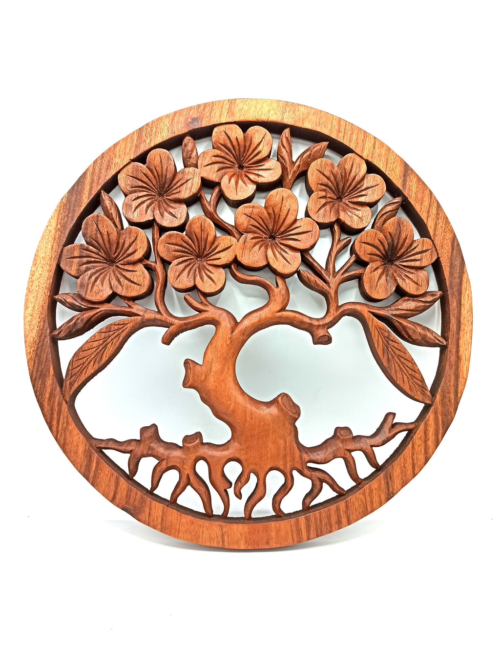 Tree of Life Carved Panel 40 cm – Frangipani | Sacred Wall Art