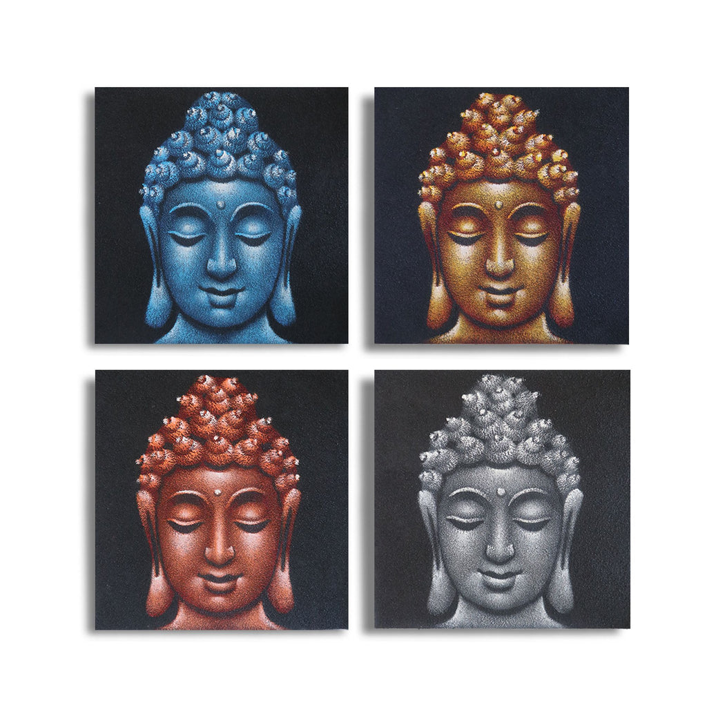 Set of 4 Buddha Head Prints – Sand Detail 40×40 cm | Textured Calm