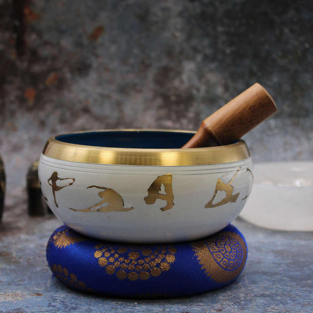 Large Yoga Moves Singing Bowl Set- White/Blue 14x6.5cm