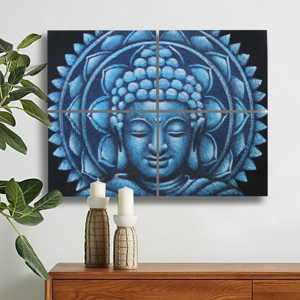 Set of 4 Buddha Mandala Prints – Blue 30×40 cm | Serene Wall Set