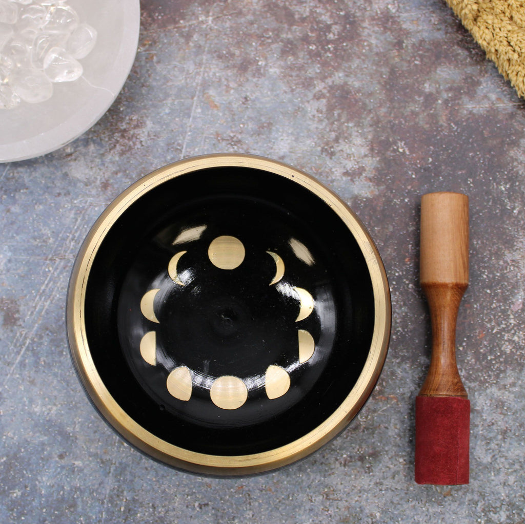 Large Moon Phase Singing Bowl Set- Black 14cm Bowl